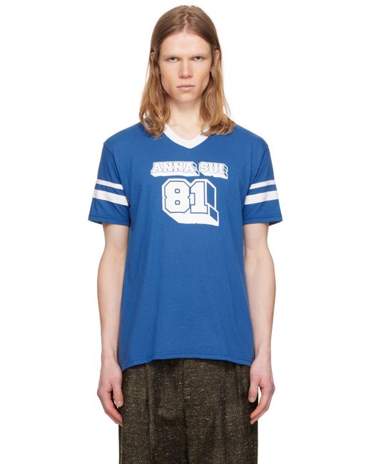 メンズ Anna Sui ブルー＆ホワイト ロゴ Tシャツ Blue