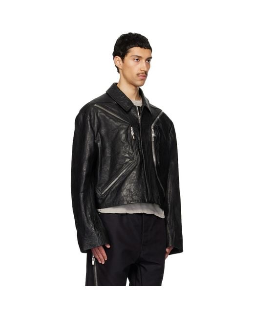 Rick Owens Black Temple Heizer Mac Leather Jacket for men