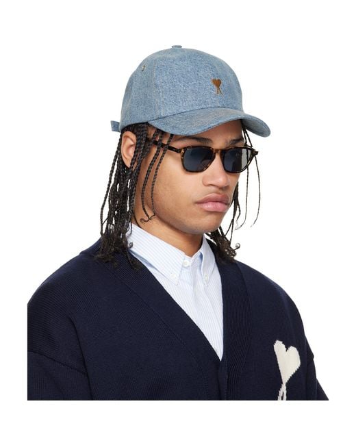AMI Blue Denim Ami De Coeur Embroidery Cap for men