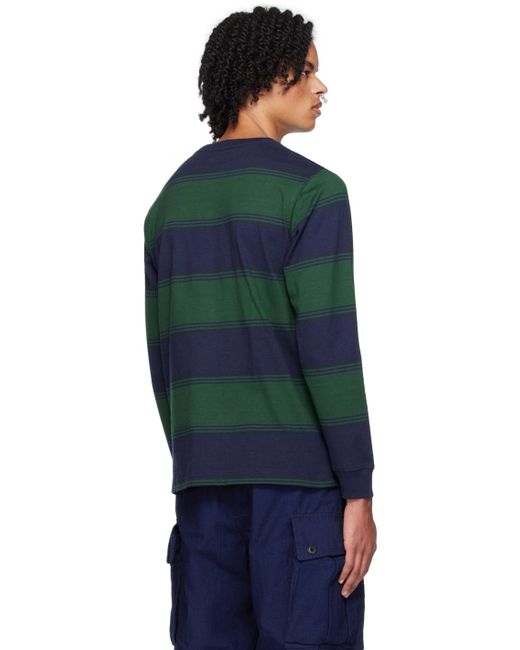 Beams Plus Blue Striped Long Sleeve T-shirt for men