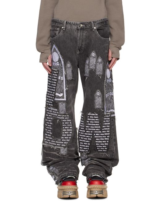 Jean Gris À Appliqués À Logos Who Decides War pour homme en coloris Black