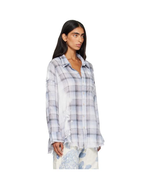 R13 Blue Shredded Seam Drop Neck Shirt