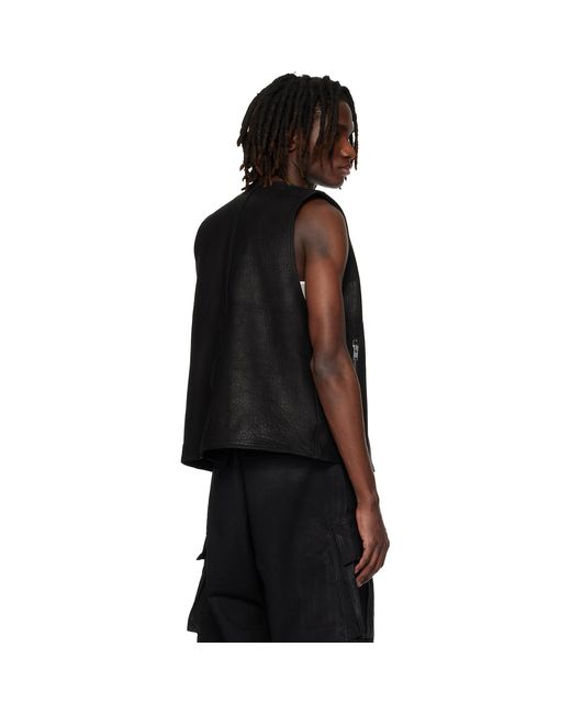 Det Blev Sent Black Zip Leather Vest for men
