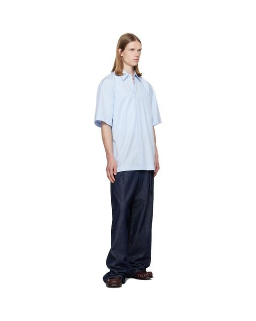 Dries Van Noten Blue Short Sleeve Cotton Shirt for men