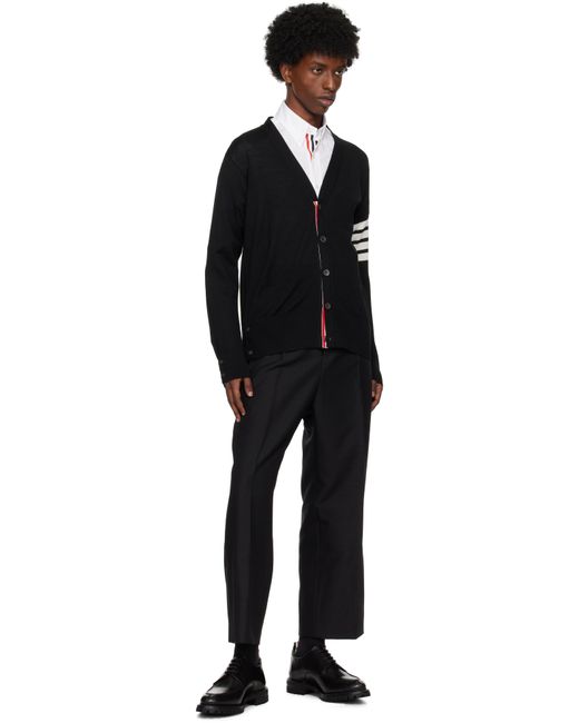Thom Browne Black Thom E Fine Merino Wool V-neck 4-bar Cardigan for men