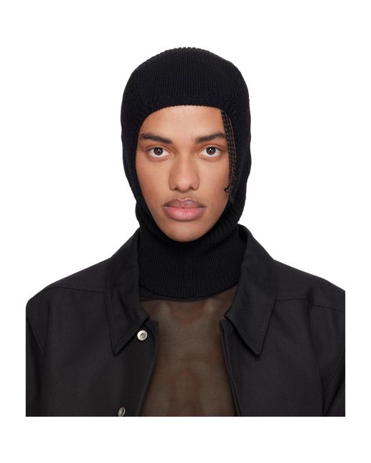 Rick Owens Black Temple Heavy Wool Sphinx Skull Balaclava for men