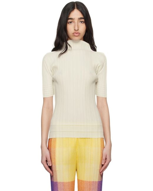 Pleats Please Issey Miyake Natural Off- Soft Pleats Turtleneck