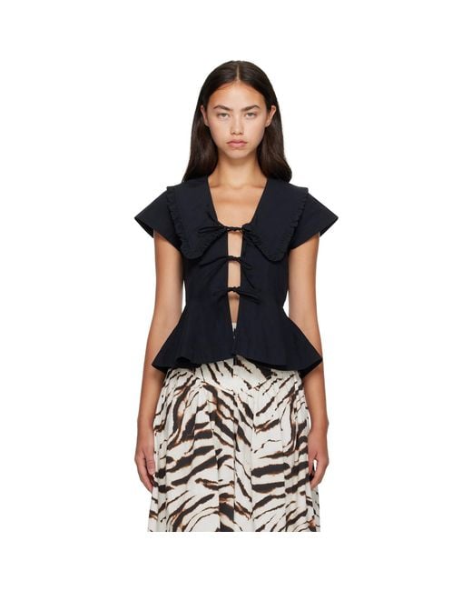 Ganni Black Cotton Poplin Blouse