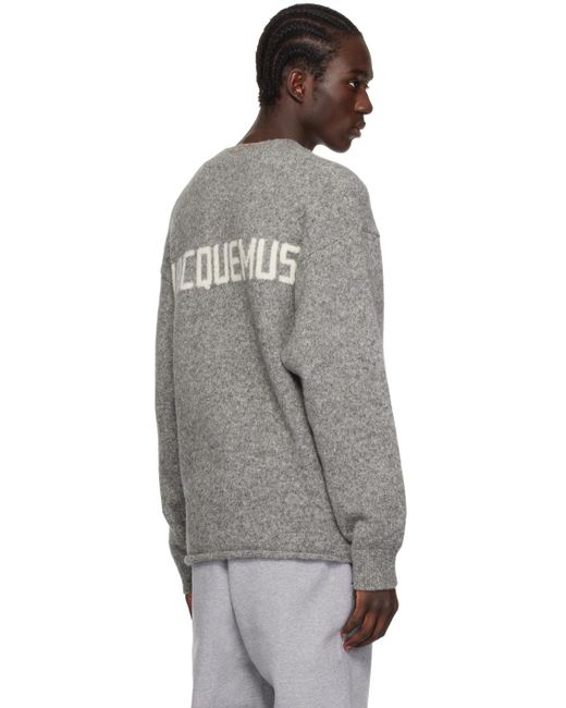 Jacquemus Gray Le Pull Jacquard Logo Brushed Alpaca & Merino Wool Blend Sweater for men