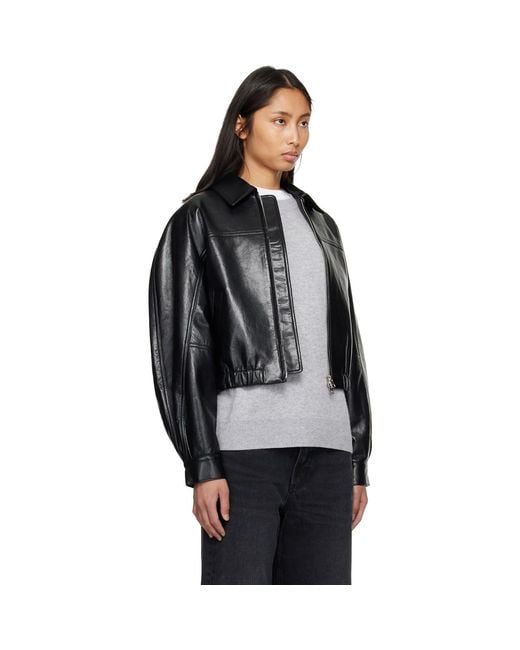 Agolde Black Dixon Recycled Leather Bomber Jacket