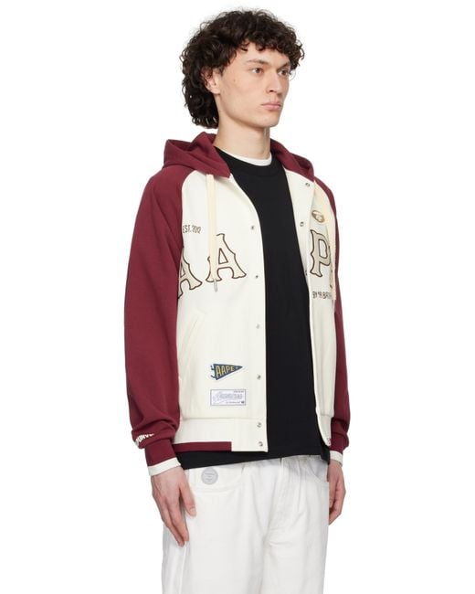 Aape By A Bathing Ape Black Off- & Burgundy Main Zip Up Jacket for men