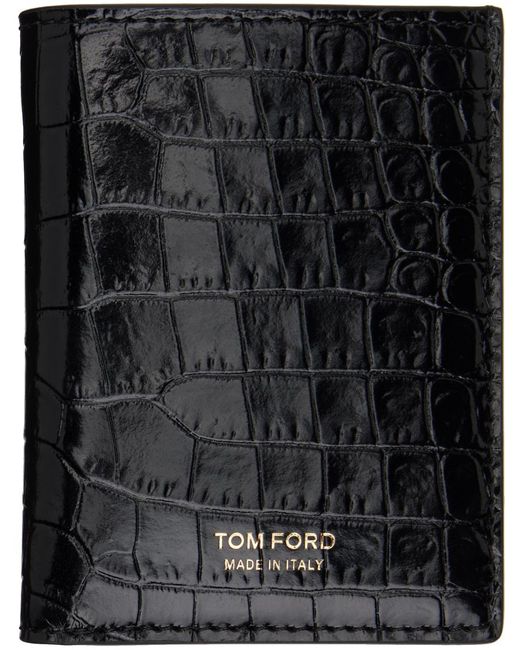 メンズ Tom Ford クロコエンボス 二つ折りカードケース Black