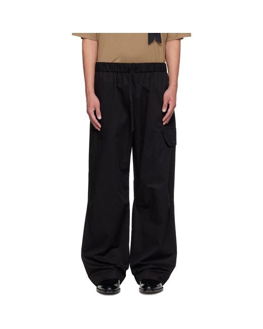 Simone Rocha Black Drawstring Knee Pleat Cargo Pants for men