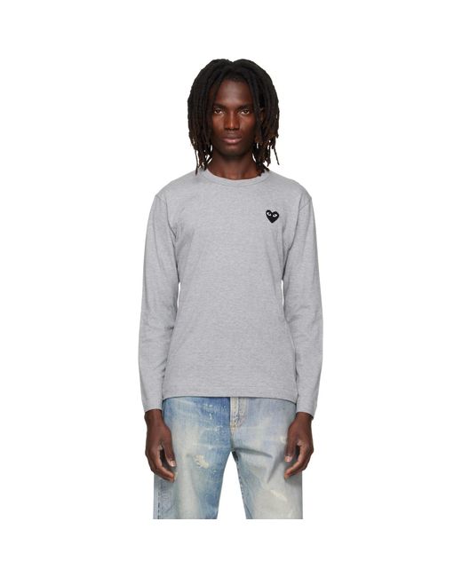 COMME DES GARÇONS PLAY Gray Heart Emblem Long Sleeve T-Shirt for men
