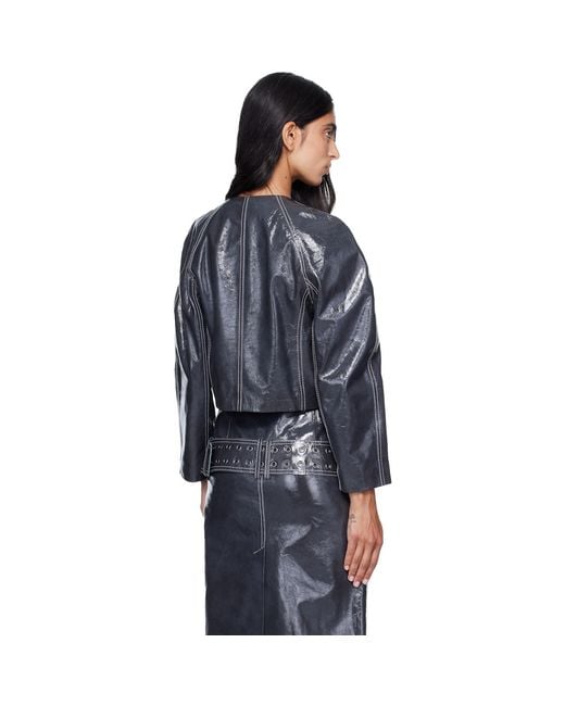 DIESEL Blue Patent-Leather Cocoon Sleeve Jacket