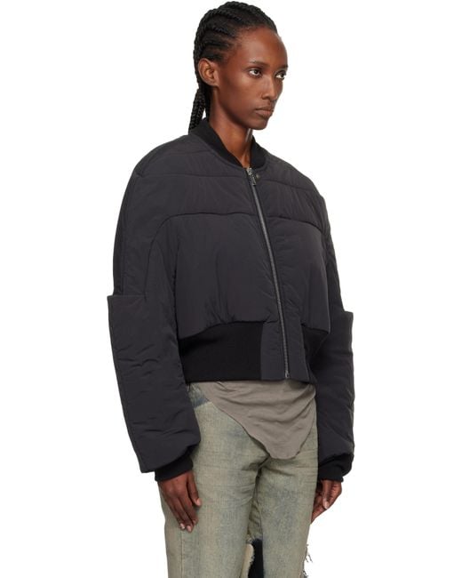 Rick Owens Black Concordians Girdered Cropped Bomber Down Jacket
