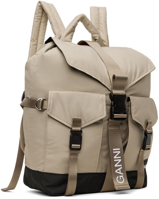 Ganni Natural Taupe Tech Backpack for men