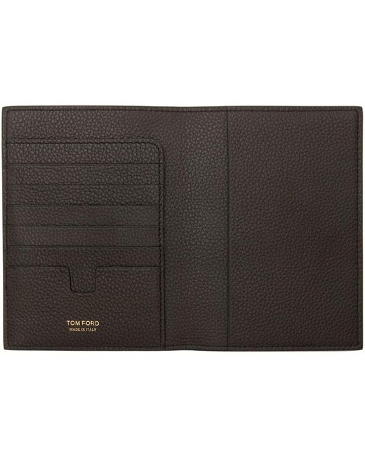 Tom Ford Black Brown Soft Grain Leather Passport Holder for men