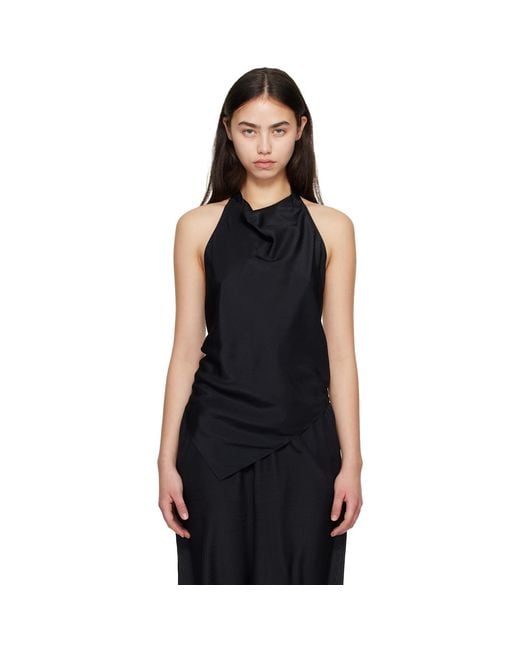 St. Agni Black Silk Grid Halter Top