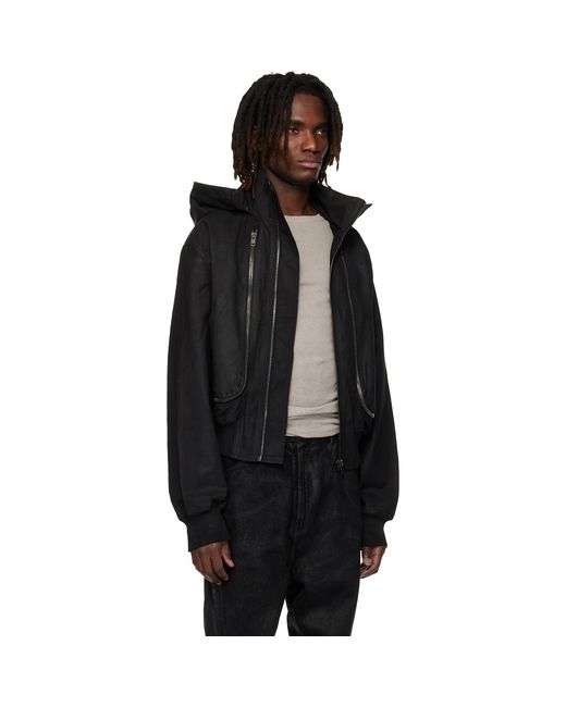 Det Blev Sent Black Waxed Hooded Cargo Bomber Jacket for men