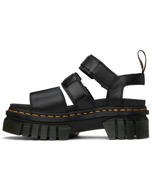 Dr. Martens Black Ricki Leather 3-Strap Platform Sandals