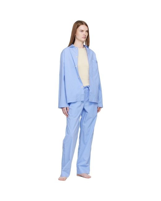 Tekla Blue Poplin Long-Sleeved Pyjama Shirt