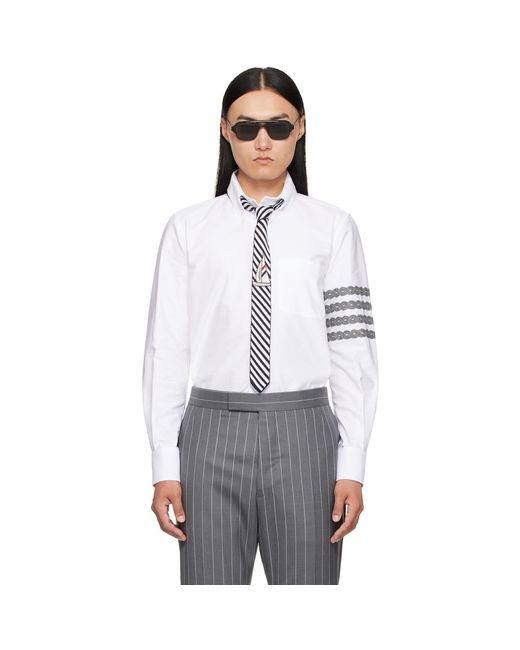 Thom Browne White 4-Bar Unraveling Cable Stitch Shirt for men