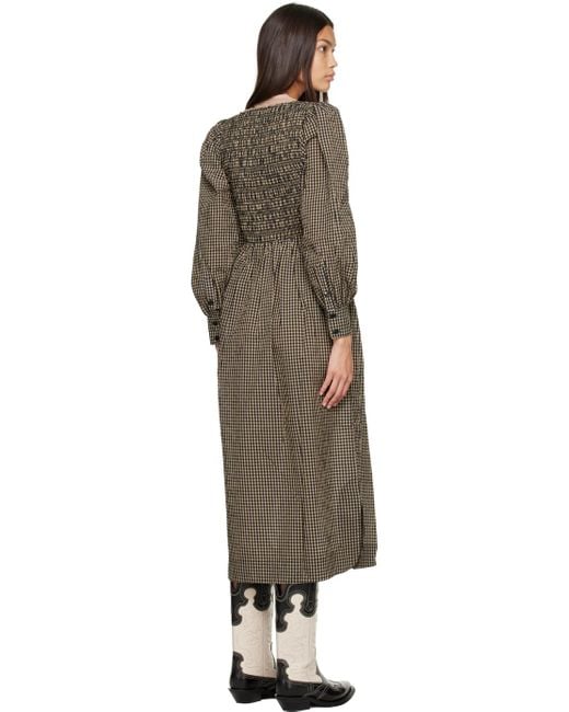 Ganni シアサッカー ミディアムワンピース ブラック | Lyst