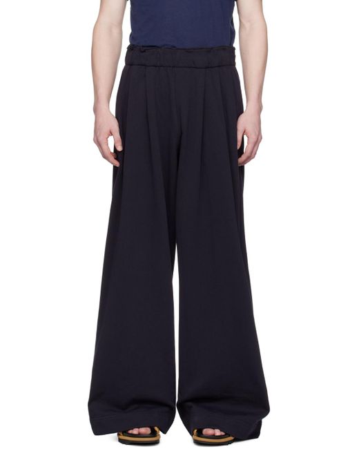 Pantalon de survêtement bleu marine à plis Dries Van Noten pour homme en coloris Black