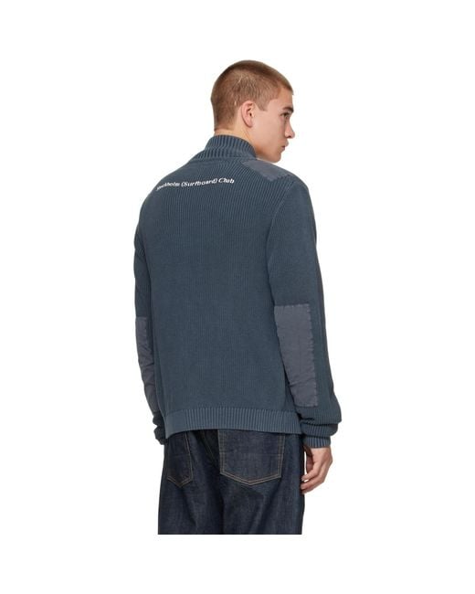 Stockholm Surfboard Club Blue Dyed Knitted Jacket for men