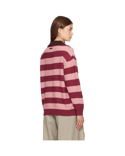 ANDERSSON BELL Red Loose-Fit Stripe Collar Polo