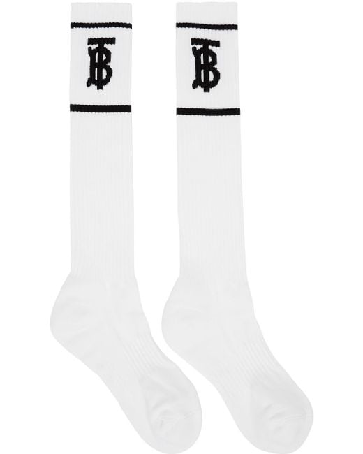 Burberry White Monogram Logo Knee-high Socks for men
