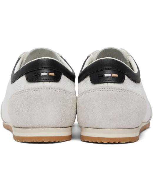 Boss White Leather & Suede Trim Sneakers for men