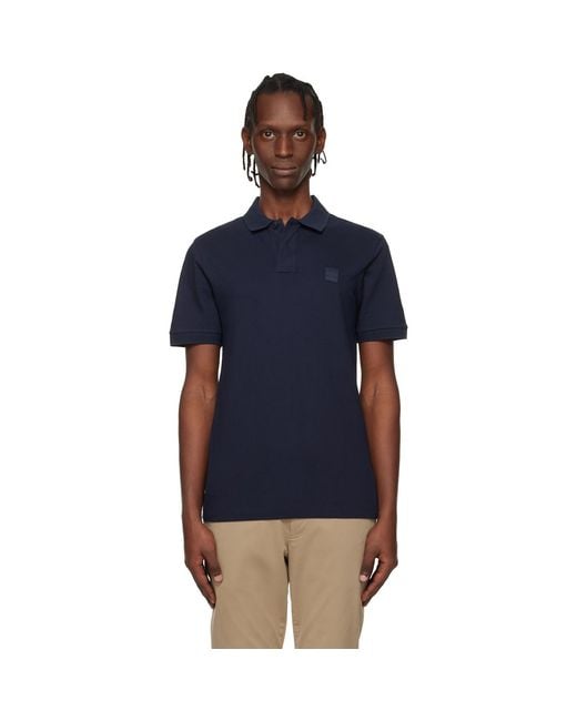 Boss Blue Logo Patch Stretch-Cotton Slim-Fit Polo for men