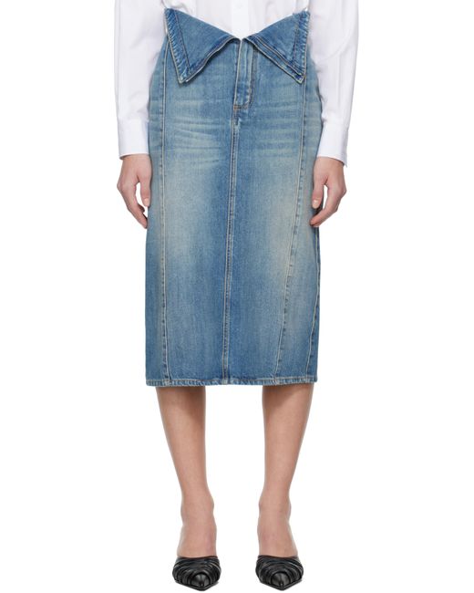 Jupe Midi Bleue En Denim À Taille Repliée Alexander McQueen en coloris Blue