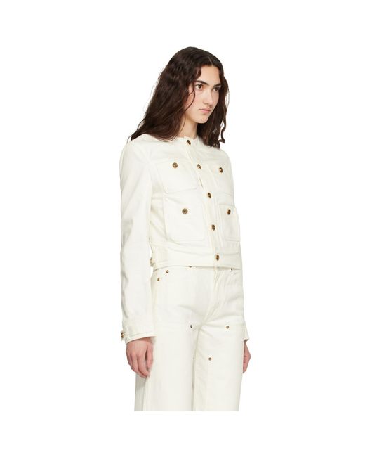 Balmain White Off- Patch-Pocket Denim Jacket