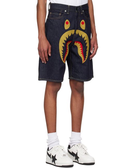 A Bathing Ape Blue Shark Denim Shorts for men