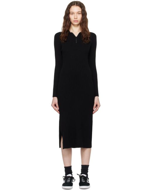 Lacoste Black Ribbed Midi Dress
