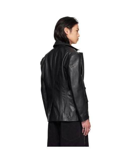 Lu'u Dan Black Cinched Leather Blazer for men