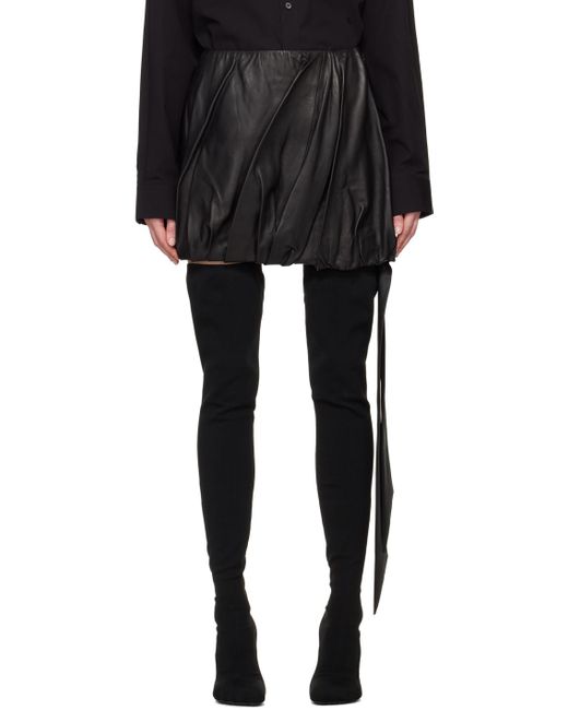 Helmut Lang Black Ballooned Leather Miniskirt