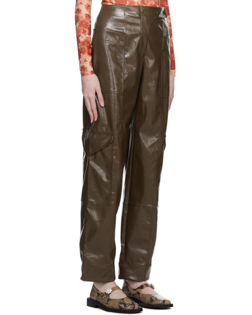 Ganni Black Brown Patent Faux-leather Trousers