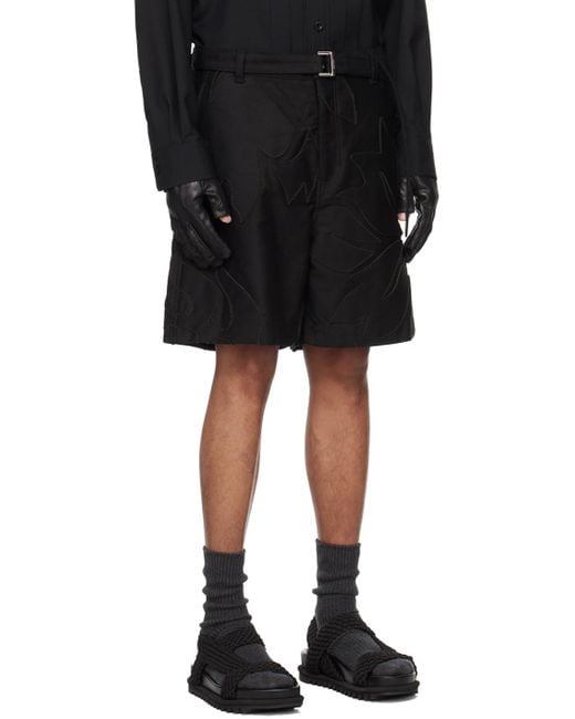Sacai Black Embroidered Shorts for men