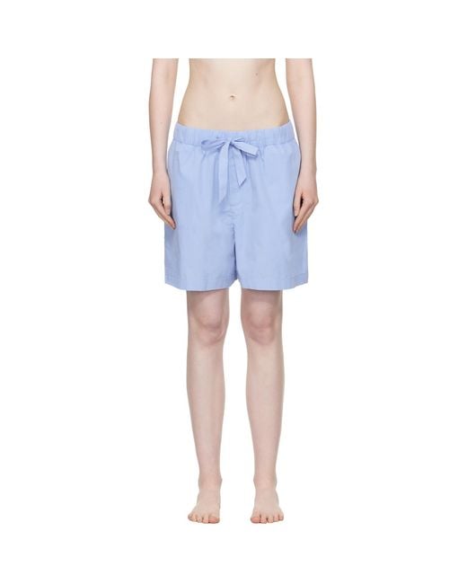 Tekla Blue Poplin Pyjama Shorts