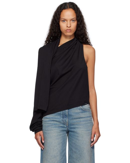 Courreges Black Asymmetric Off Shoulder T-Shirt