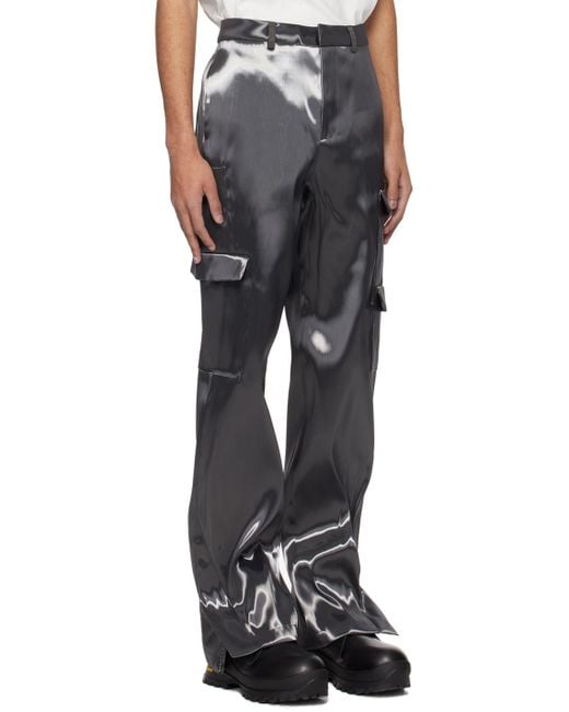HELIOT EMIL Black Liquid Metal Cargo Pants for men