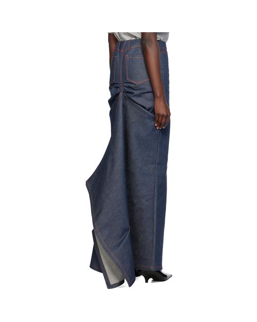 MERYLL ROGGE Blue Vented Denim Maxi Skirt