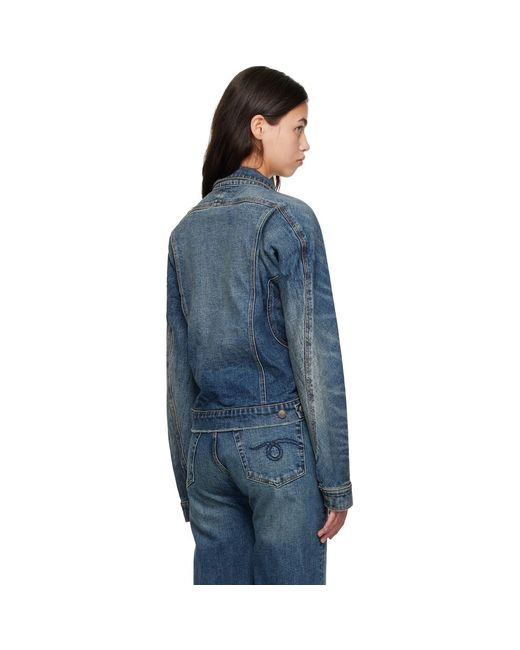 R13 Blue Skinny Wrap Around Denim Trucker Jacket