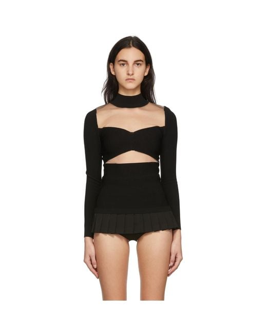 Pushbutton Black Sheer Paneled Turtleneck