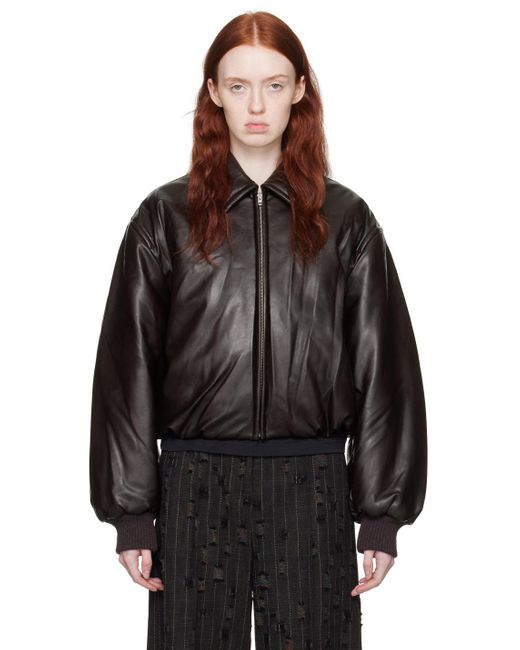 Acne Black Brown Coated Faux-leather Bomber Jacket