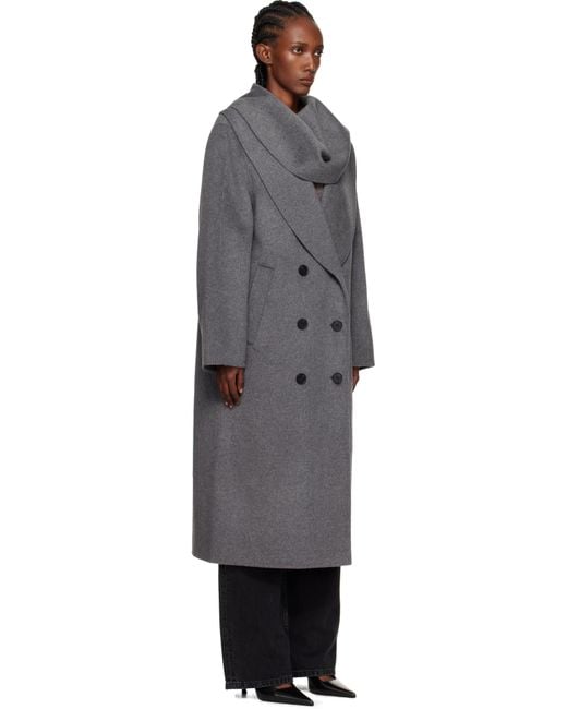Manteau Gris En Étoffe Double Face À Écharpe Rohe en coloris Black